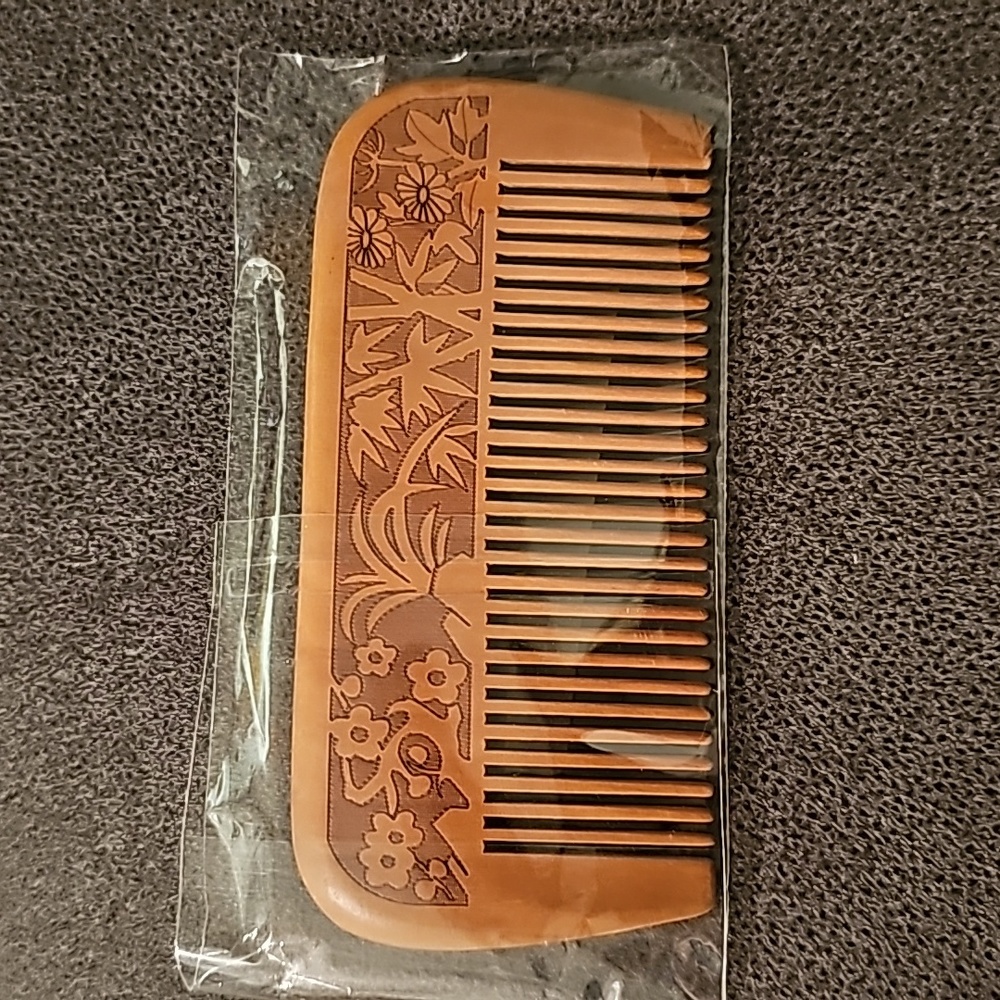 Natural wood beard comb